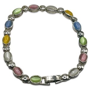 Vtg Premier Designs Tutti Frutti Art Glass Moon Glow Tennis Bracelet 7.25”